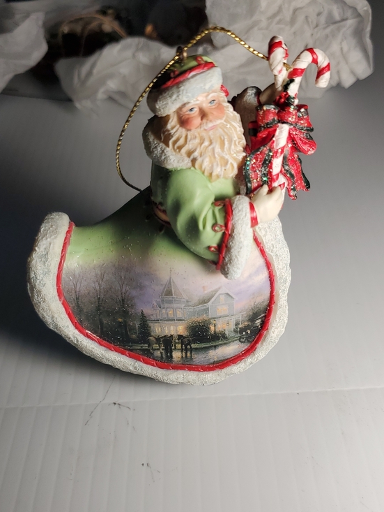 Thomas Kinkade Other - Holiday Santa with Candy Canes Ornament - Green and Red